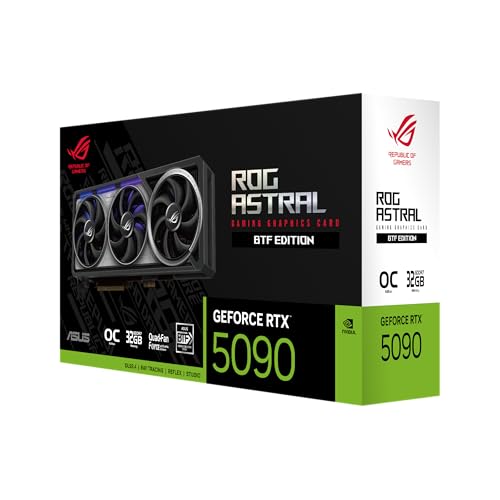 ASUS ROG Astral GeForce RTX™ 5090 OC Edition Graphics Card, NVIDIA (PCIe® 5.0, 32GB GDDR7, HDMI®/DP 2.1, 3.8-Slot, 4-Fan Design, Axial-tech Fans, Patented Vapor Chamber, Phase-Change GPU Thermal Pad)