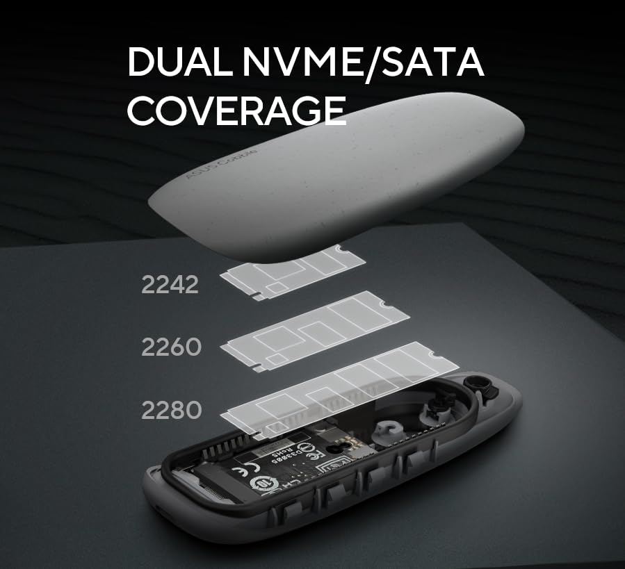 ASUS ROG Strix Arion White M.2 NVMe SSD Enclosure-USB3.2 Gen 2x1 Type-C (10Gbps), Dual USB-C to C & USB-C to A, Screwdriver-Free, Thermal Pads Included, Fits PCIe 2280/2260/2242/2230 M Key/B+M Key