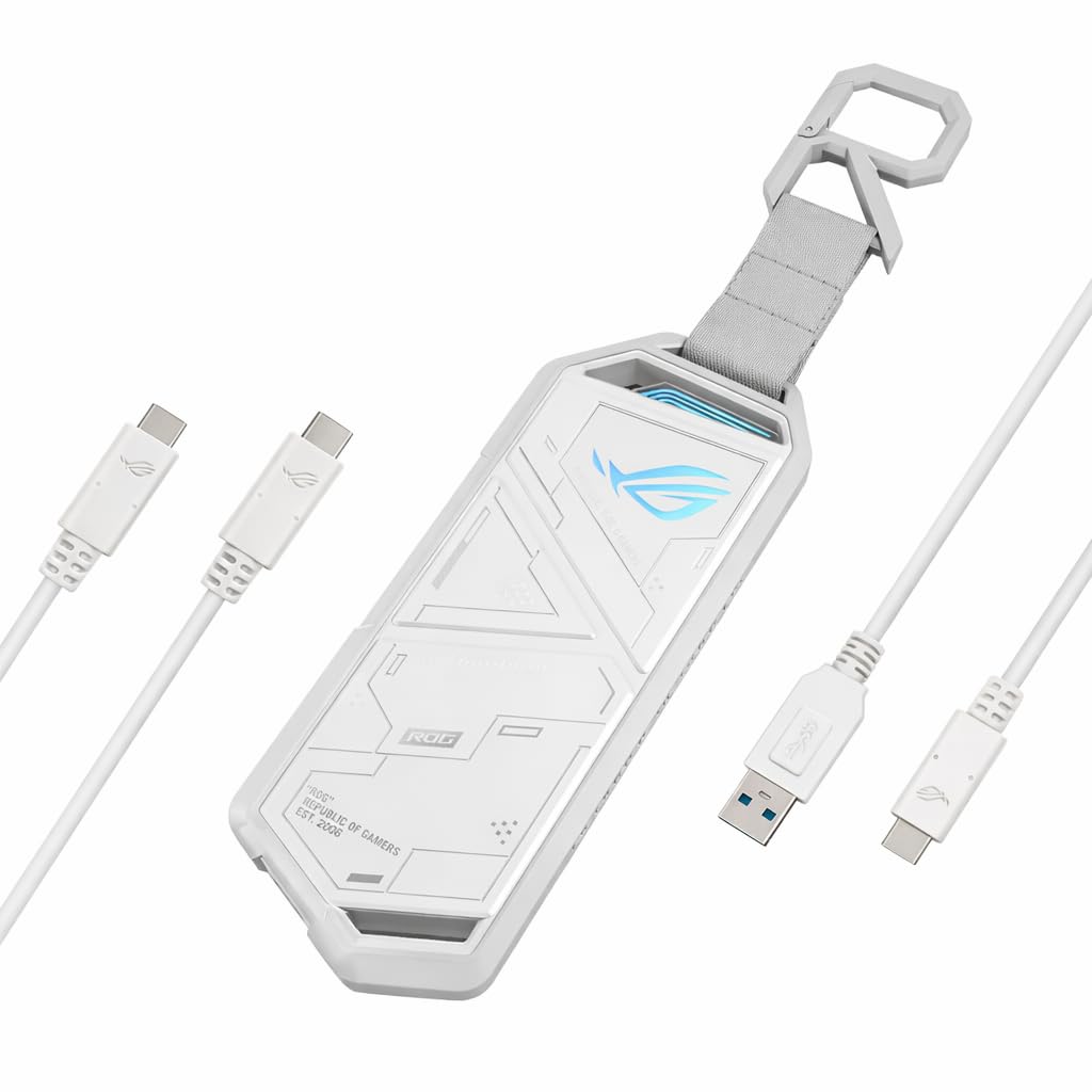 ASUS ROG Strix Arion White M.2 NVMe SSD Enclosure-USB3.2 Gen 2x1 Type-C (10Gbps), Dual USB-C to C & USB-C to A, Screwdriver-Free, Thermal Pads Included, Fits PCIe 2280/2260/2242/2230 M Key/B+M Key