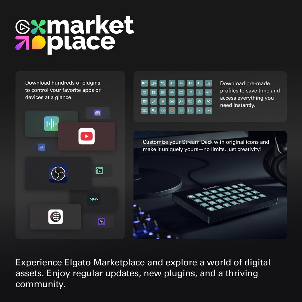 Elgato Stream Deck XL – Advanced Studio Controller, 32 Macro Keys, Trigger Actions in apps and Software Like OBS, Twitch, YouTube and More, USB, Works with Mac and PC