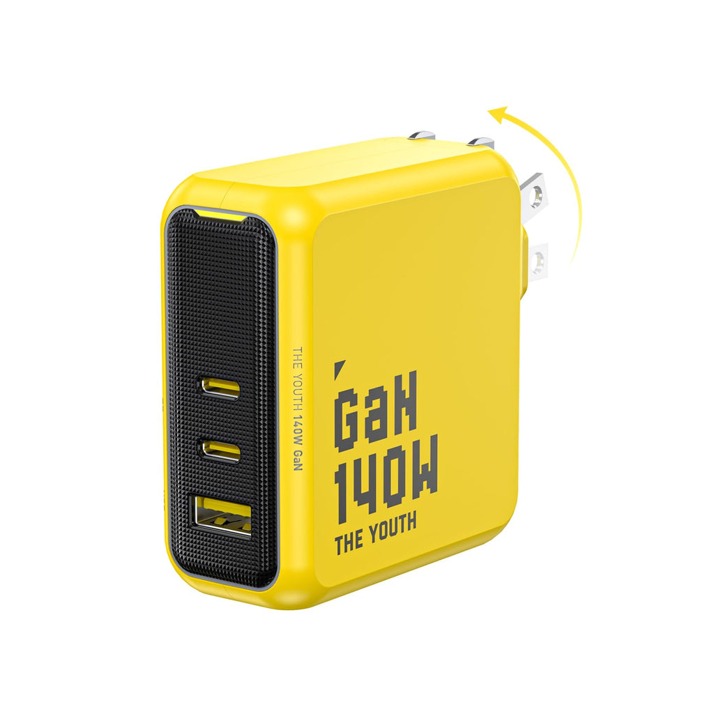 AOHI Youth 140W GaN+ USB C Charger 100W Laptop Fast Charger PD3.1 PPS 3-Port USB C Wall Charger Power Adapter for MacBook Pro 16'', Dell XPS, iPhone 17 Pro Max, iPad Pro, Tablet, Chromebook, Yellow