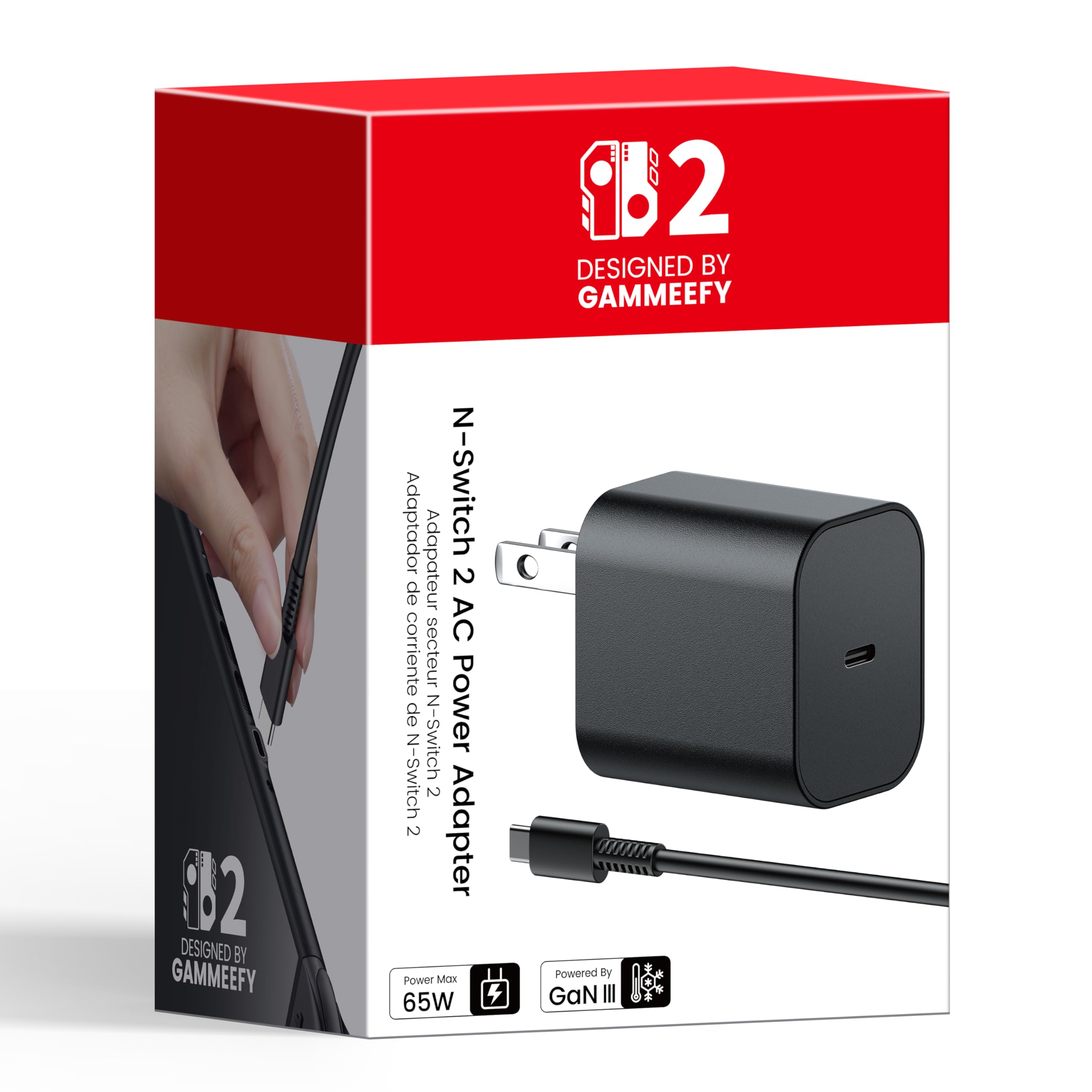 65W Switch 2 Charger with 6.6FT(2M) Cable - GaN3 AC Power Adapter for Nintendo Switch/OLED/Lite & Steam Deck/OLED, Original Quality, Supports 4K TV Mode, PD3.0 Fast Charger for Galaxy, Wii