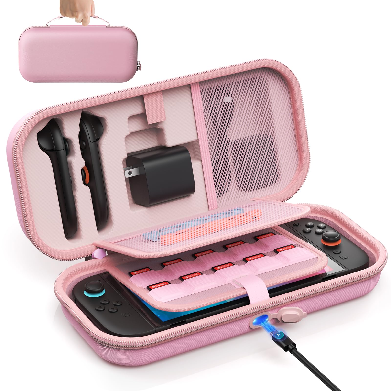 Auarte [Charge inside] Carrying Case for Nintendo Switch 2 2025 / Switch OLED / Switch with Adapter and for Joy Cons Storage, Travel Case for Switch 2 Console with 22 Game Card Storage