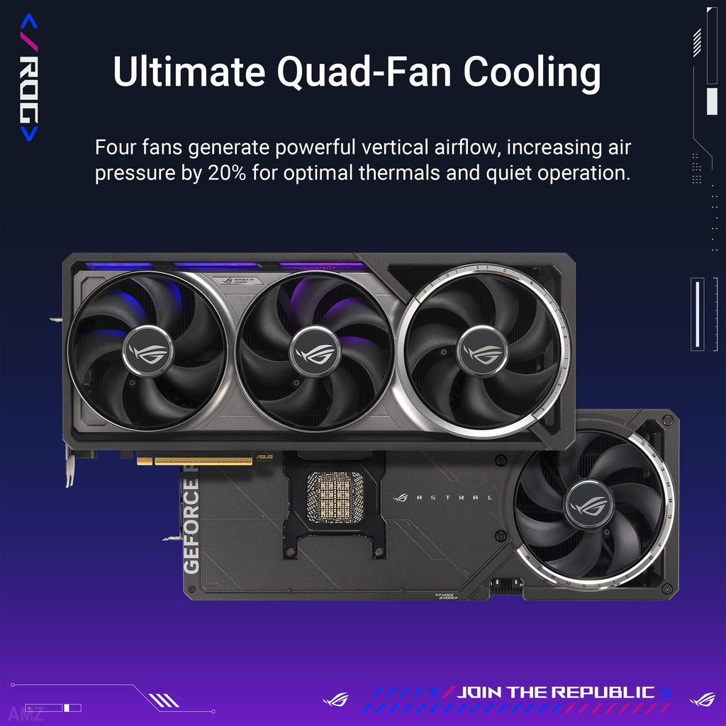 ASUS ROG Astral GeForce RTX™ 5090 OC Edition Graphics Card, NVIDIA (PCIe® 5.0, 32GB GDDR7, HDMI®/DP 2.1, 3.8-Slot, 4-Fan Design, Axial-tech Fans, Patented Vapor Chamber, Phase-Change GPU Thermal Pad)