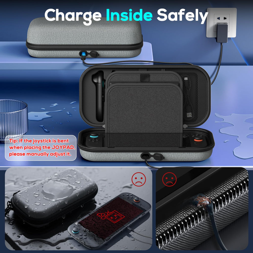 Auarte [Charge inside] Carrying Case for Nintendo Switch 2 2025 / Switch OLED / Switch with Adapter and for Joy Cons Storage, Travel Case for Switch 2 Console with 22 Game Card Storage
