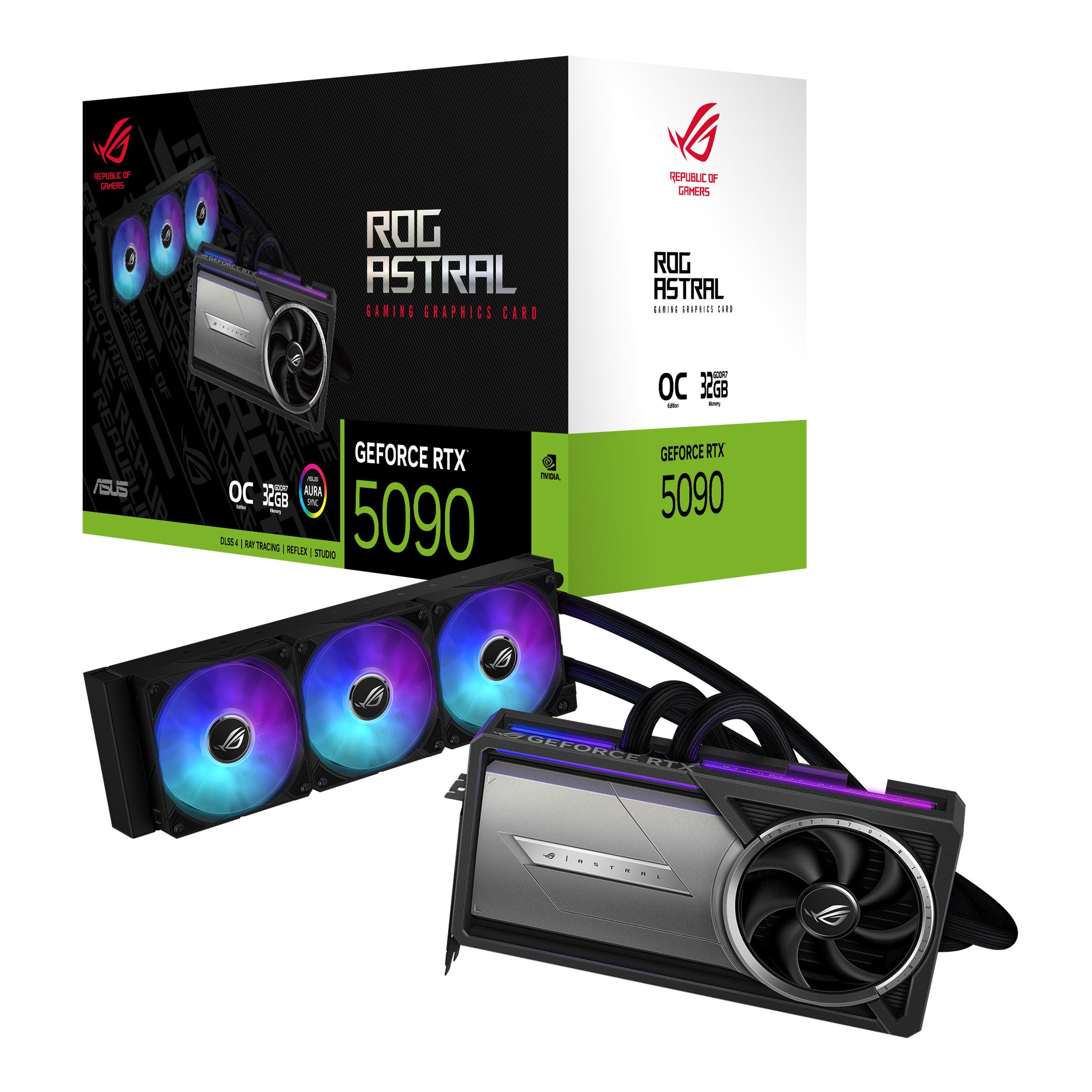 ASUS ROG Astral GeForce RTX™ 5090 OC Edition Graphics Card, NVIDIA (PCIe® 5.0, 32GB GDDR7, HDMI®/DP 2.1, 3.8-Slot, 4-Fan Design, Axial-tech Fans, Patented Vapor Chamber, Phase-Change GPU Thermal Pad)