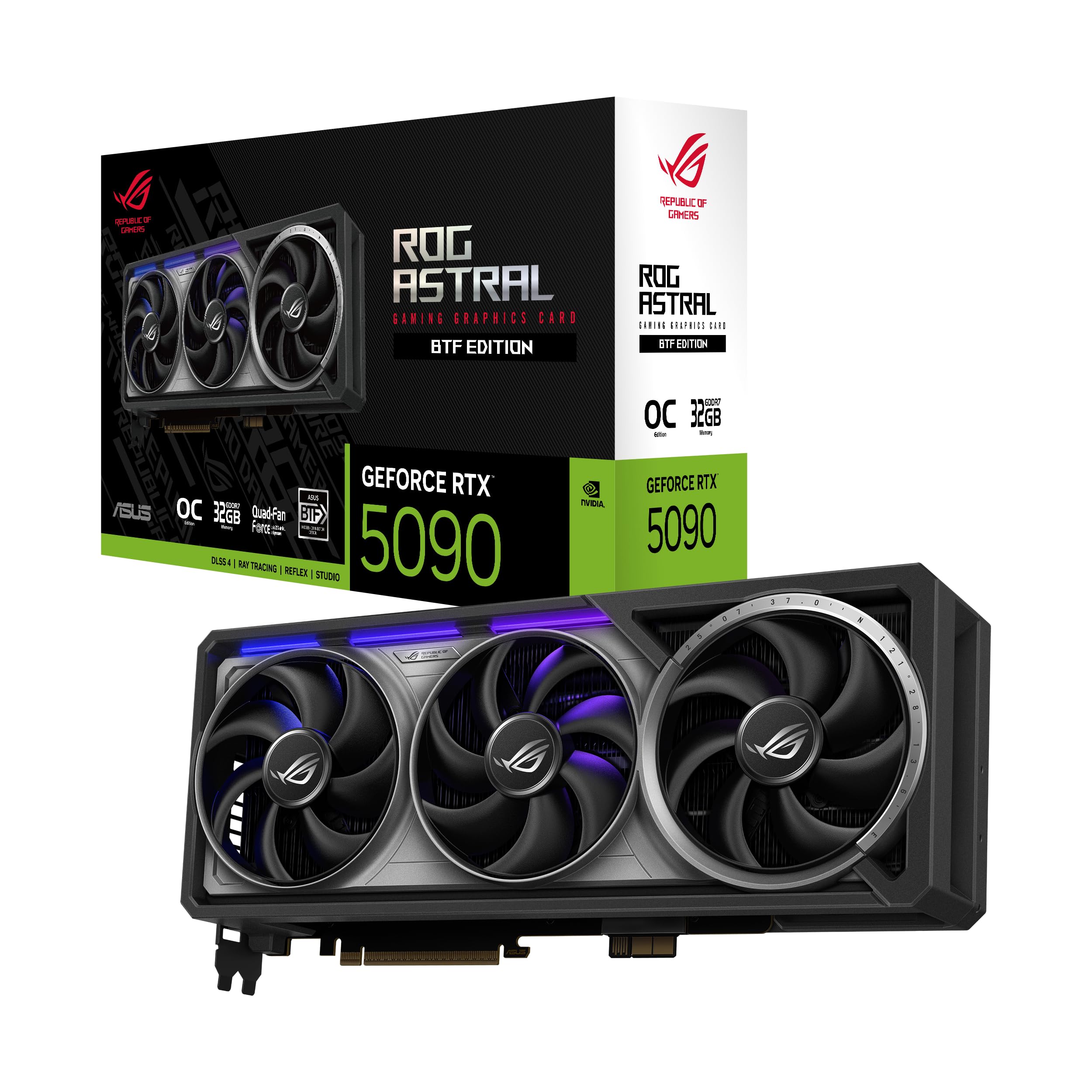 ASUS ROG Astral GeForce RTX™ 5090 OC Edition Graphics Card, NVIDIA (PCIe® 5.0, 32GB GDDR7, HDMI®/DP 2.1, 3.8-Slot, 4-Fan Design, Axial-tech Fans, Patented Vapor Chamber, Phase-Change GPU Thermal Pad)