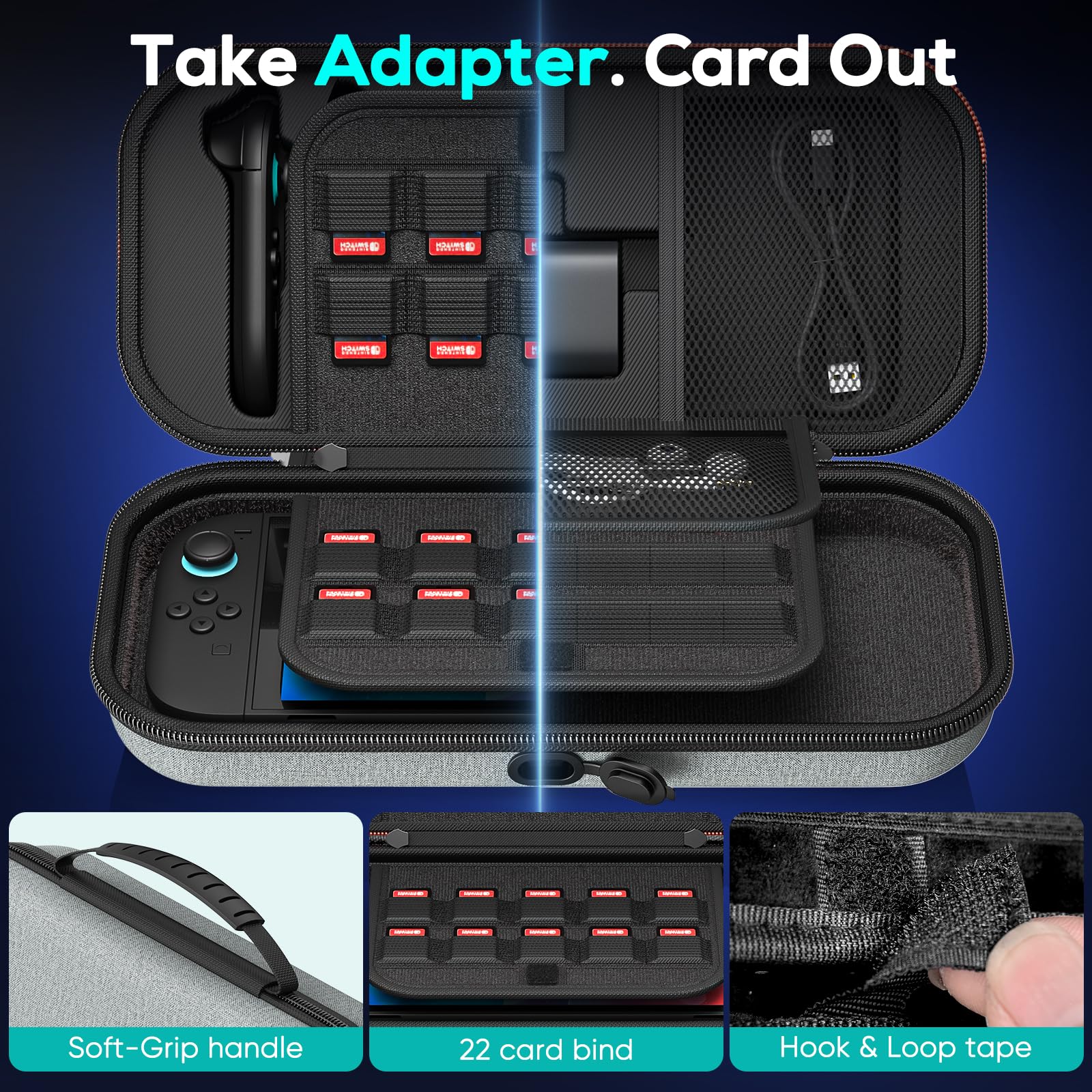 Auarte [Charge inside] Carrying Case for Nintendo Switch 2 2025 / Switch OLED / Switch with Adapter and for Joy Cons Storage, Travel Case for Switch 2 Console with 22 Game Card Storage