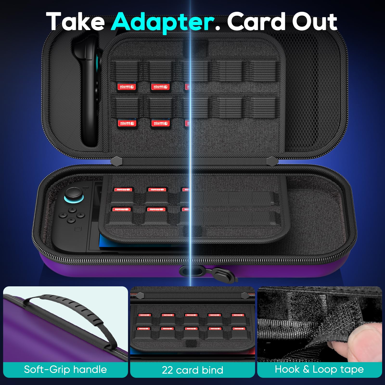 Auarte [Charge inside] Carrying Case for Nintendo Switch 2 2025 / Switch OLED / Switch with Adapter and for Joy Cons Storage, Travel Case for Switch 2 Console with 22 Game Card Storage