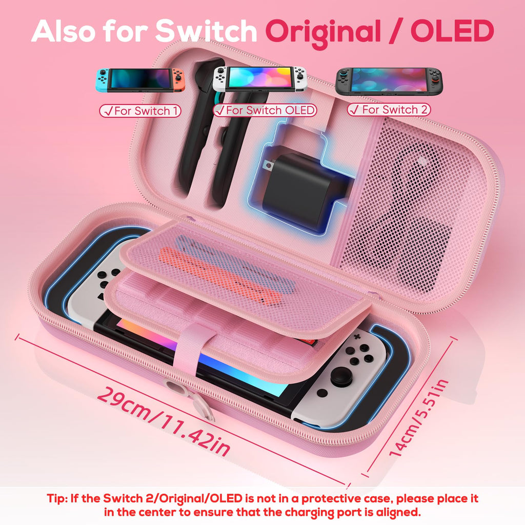 Auarte [Charge inside] Carrying Case for Nintendo Switch 2 2025 / Switch OLED / Switch with Adapter and for Joy Cons Storage, Travel Case for Switch 2 Console with 22 Game Card Storage