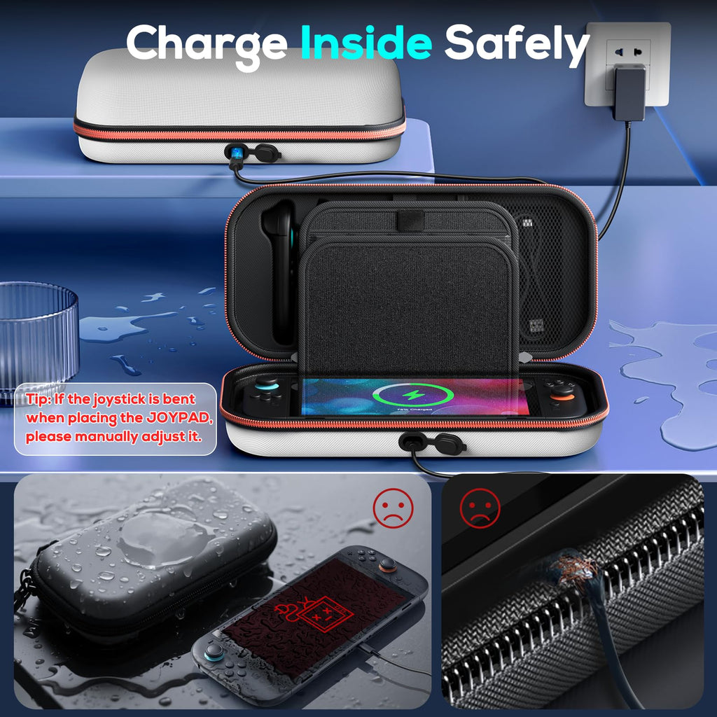 Auarte [Charge inside] Carrying Case for Nintendo Switch 2 2025 / Switch OLED / Switch with Adapter and for Joy Cons Storage, Travel Case for Switch 2 Console with 22 Game Card Storage
