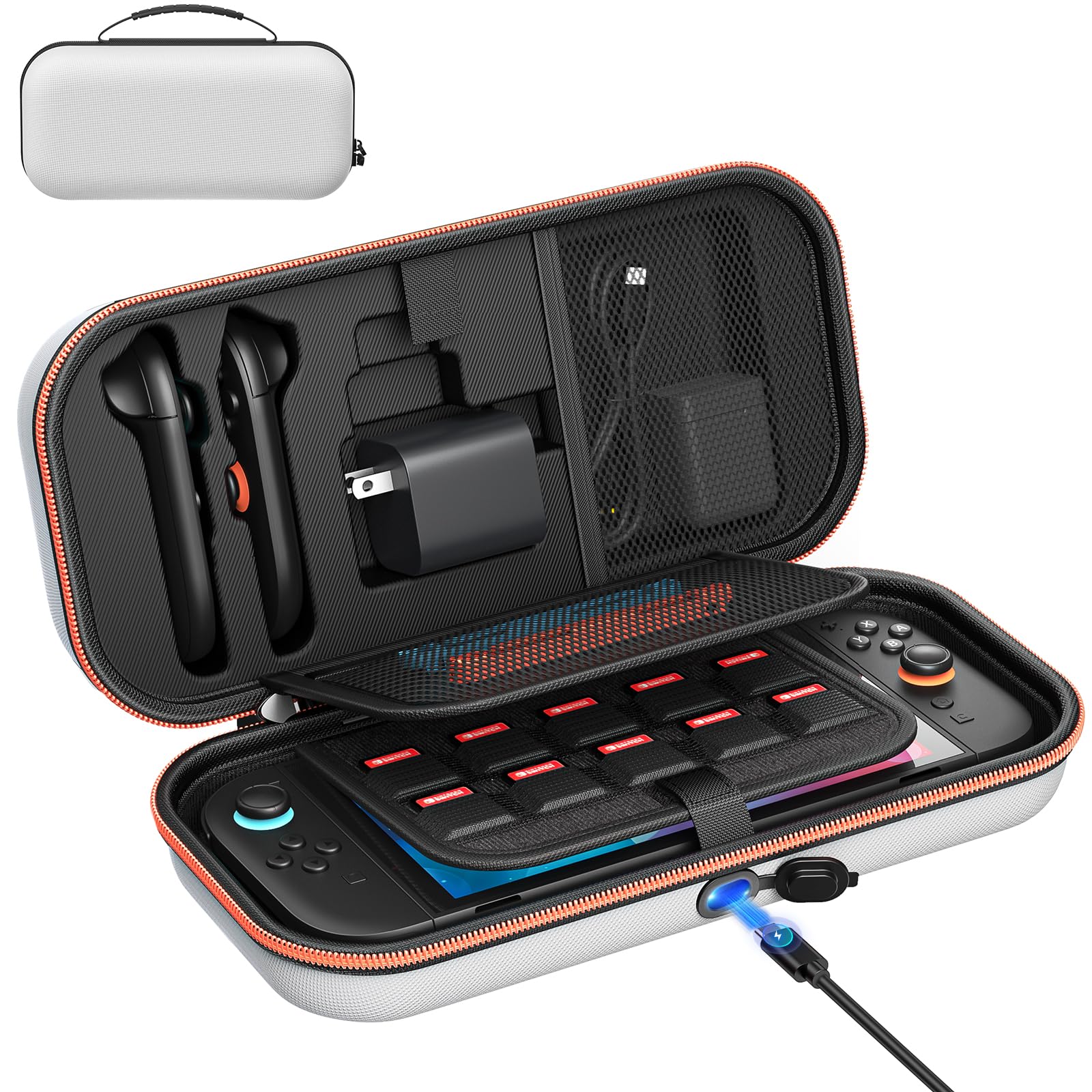 Auarte [Charge inside] Carrying Case for Nintendo Switch 2 2025 / Switch OLED / Switch with Adapter and for Joy Cons Storage, Travel Case for Switch 2 Console with 22 Game Card Storage