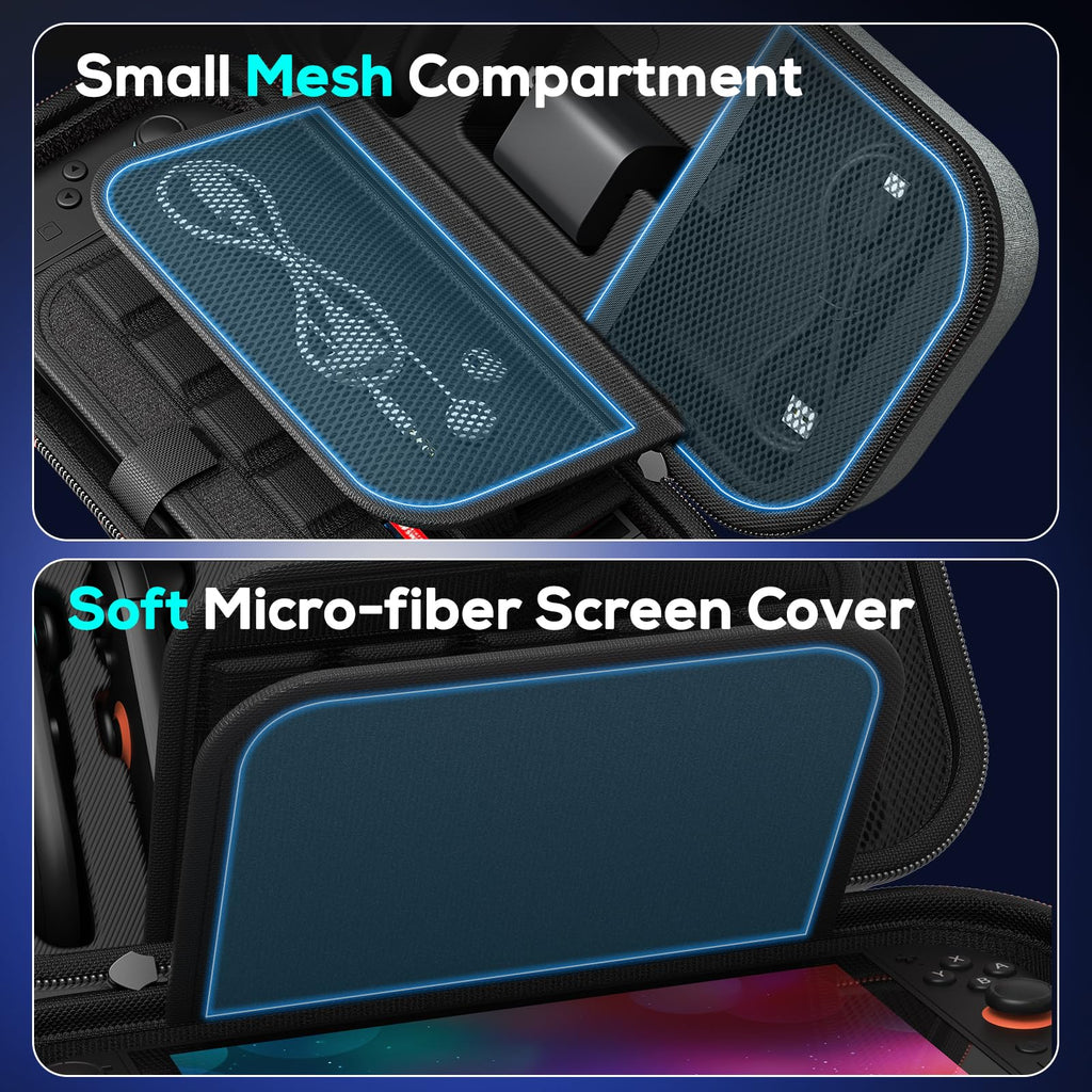 Auarte [Charge inside] Carrying Case for Nintendo Switch 2 2025 / Switch OLED / Switch with Adapter and for Joy Cons Storage, Travel Case for Switch 2 Console with 22 Game Card Storage