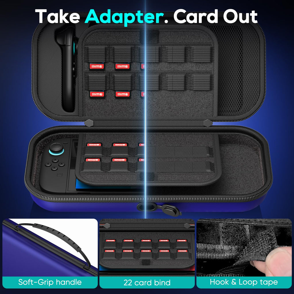 Auarte [Charge inside] Carrying Case for Nintendo Switch 2 2025 / Switch OLED / Switch with Adapter and for Joy Cons Storage, Travel Case for Switch 2 Console with 22 Game Card Storage