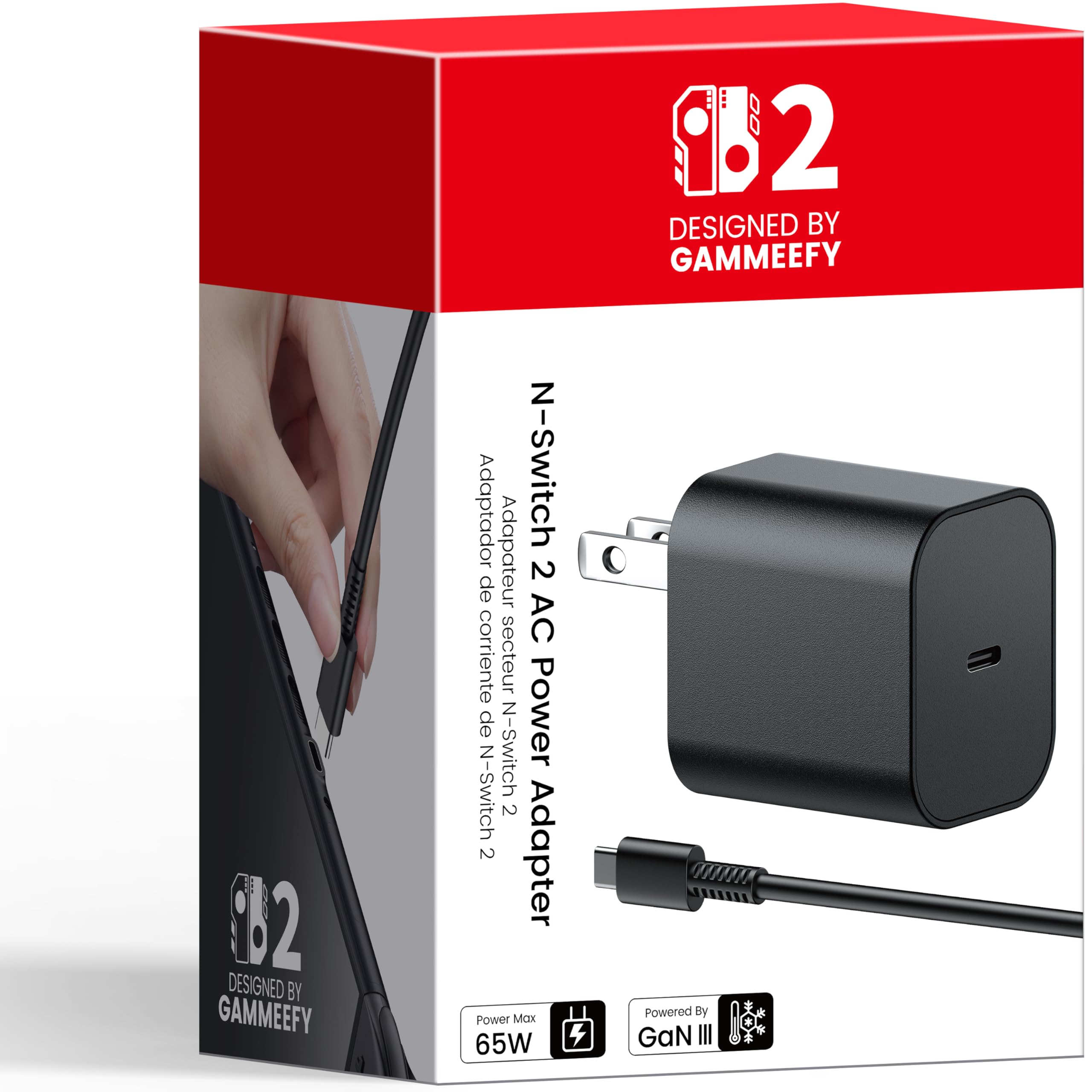 65W Switch 2 Charger with 6.6FT(2M) Cable - GaN3 AC Power Adapter for Nintendo Switch/OLED/Lite & Steam Deck/OLED, Original Quality, Supports 4K TV Mode, PD3.0 Fast Charger for Galaxy, Wii