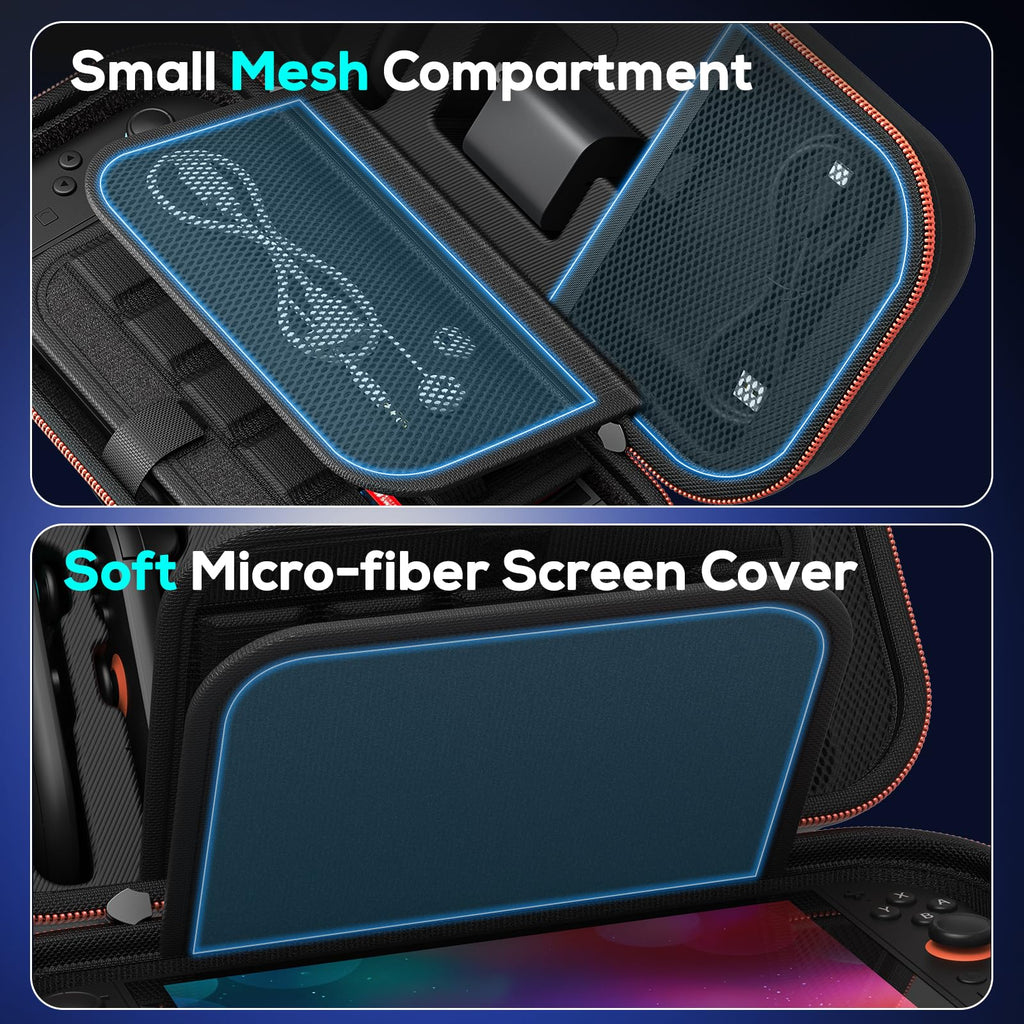 Auarte [Charge inside] Carrying Case for Nintendo Switch 2 2025 / Switch OLED / Switch with Adapter and for Joy Cons Storage, Travel Case for Switch 2 Console with 22 Game Card Storage