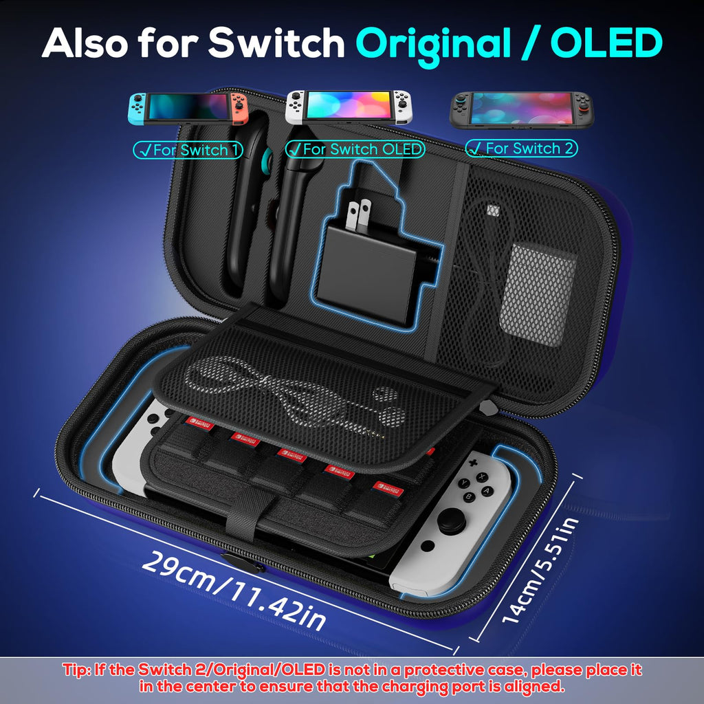 Auarte [Charge inside] Carrying Case for Nintendo Switch 2 2025 / Switch OLED / Switch with Adapter and for Joy Cons Storage, Travel Case for Switch 2 Console with 22 Game Card Storage