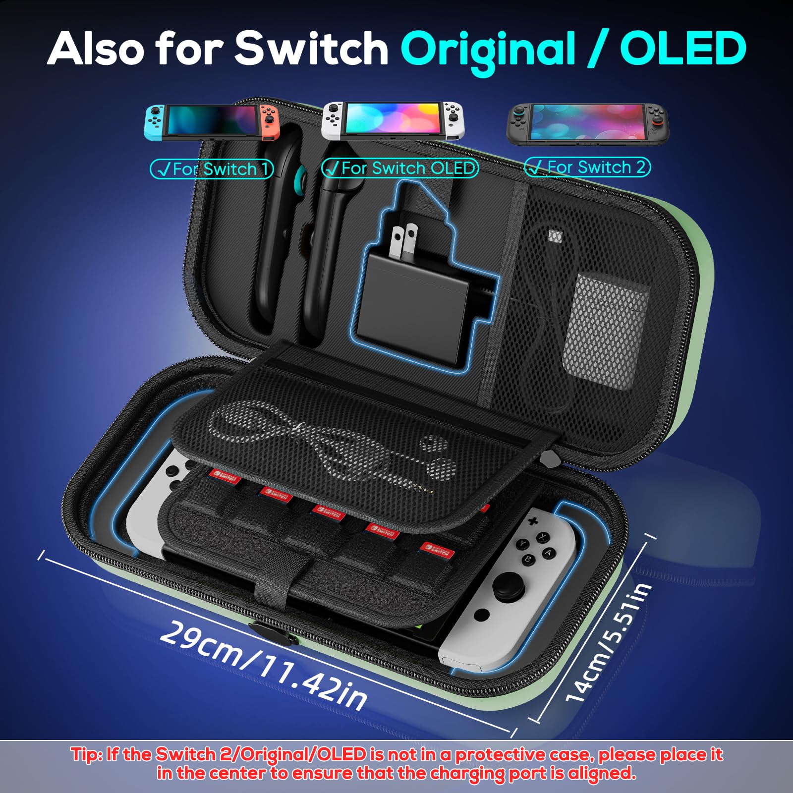 Auarte [Charge inside] Carrying Case for Nintendo Switch 2 2025 / Switch OLED / Switch with Adapter and for Joy Cons Storage, Travel Case for Switch 2 Console with 22 Game Card Storage